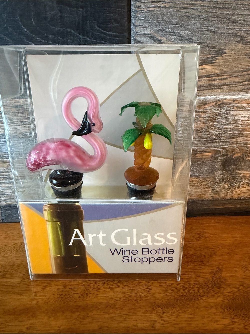 Art Glass Flamingo and Palm Tree Wine Bottle Stoppers